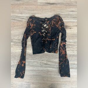 Trendy Black and Orange Lace-Up Women's Blouse